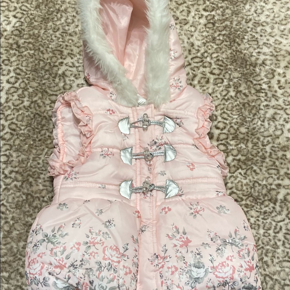 Little girls winter zip up fur flower vest